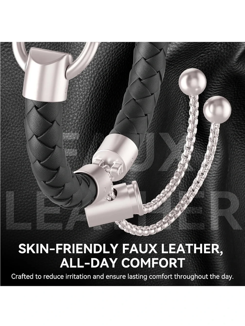 Leather and Metal Band Compatible with Apple Watch Bands for Women, Adjustable D
